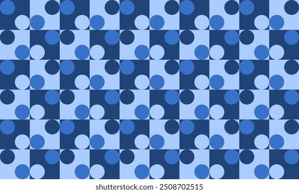 fundo de bloco de ponto azul abstrato com bolhas, tom azul e ziguezague redondo ponto e quadriculado xadrez tabuleiro de repetição de várias camadas, imagem repleta, design para impressão de tecido