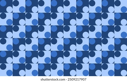 fundo de bloco de ponto azul abstrato com bolhas, tom azul e ziguezague redondo ponto e quadriculado xadrez tabuleiro de repetição de várias camadas, imagem repleta, design para impressão de tecido