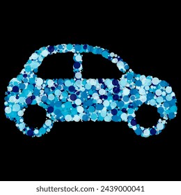 Abstract Blue Dot Mosaic Car Illustration on Black Background shades bubbles