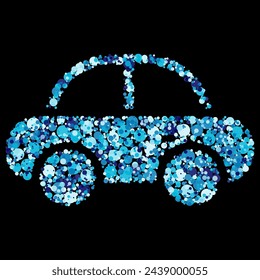 Abstrakte Blue Dot Mosaik Auto Illustration auf schwarzen Hintergrund Schattierungen Blasen