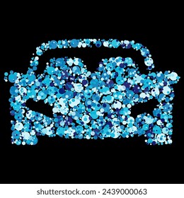 Abstract Blue Dot Mosaic Car Illustration on Black Background shades bubbles