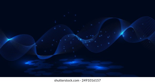 Abstractas puntos azules que conectan la forma de onda. Futuros conceptos de tecnología de la información de comunicación digital.