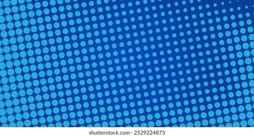 Abstract blue dots gradient halftone background. Pop art cartoon dot texture with comic graphic design