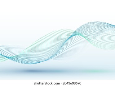 Abstract blue dots particles wave line on white background. Vector illustration