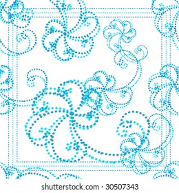 Abstract blue dots placed in curves, white background