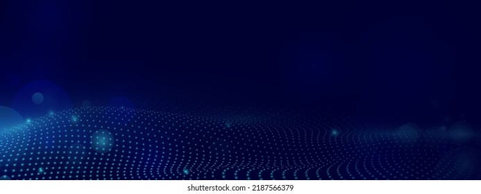 Abstract blue dots and weave lines with lens flare bokeh background. Futuristic digital technology. Vector illustration