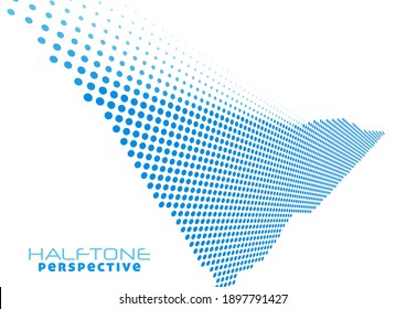 Abstrakte, blau gepunktete Perspektivform mit Halbtoneffekt. Einfaches Vektorgrafik-Muster