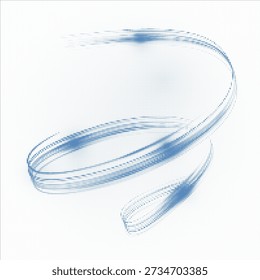 Abstract blue dotted swirling pattern forming a dynamic and elegant ribbon shape isolated on white