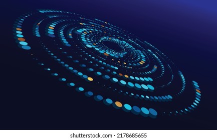 Abstract blue dotted vector background. Halftone effect. Spiral dotted background or icon with perspective. Big data concept.
