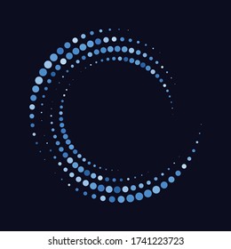 Abstract blue dotted vector over black background. Halftone effect. Spiral dotted background or icon