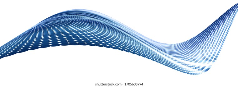 Abstract blue dotted wave with halftone effect. Tech vector graphics