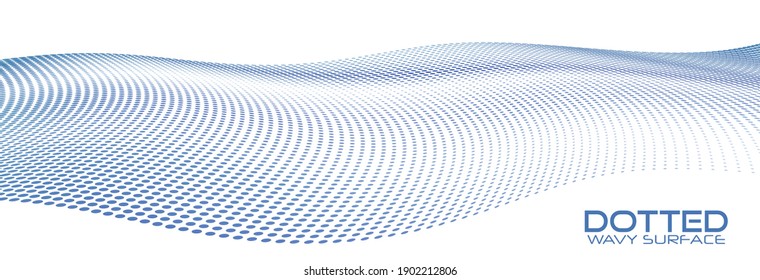 Abstract blue dotted wave surface with halftone effect.Vector graphics