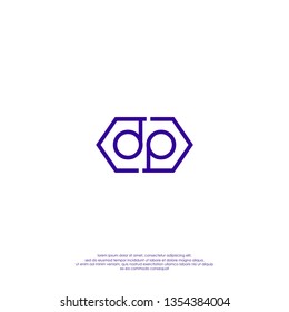 abstract blue dp logo letters in hexagon shape