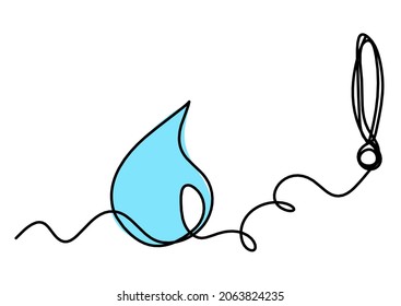 Abstract blue drop with exclamation mark as line drawing on white background. Vector