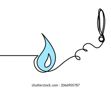 Abstract blue drop with exclamation mark as line drawing on white background. Vector