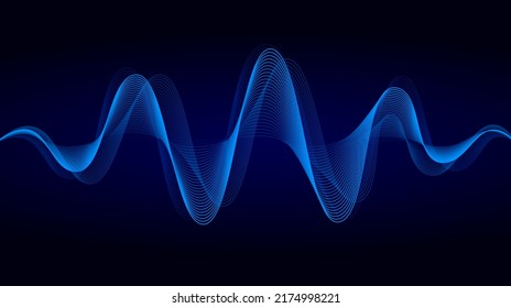 Abstract blue dynamic flowing lines light design. Sound wave background. Vector illustration of music, technology concept