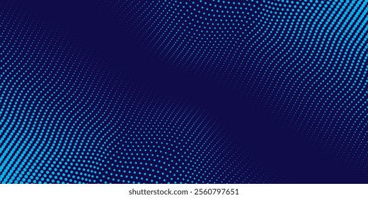 Abstract blue dynamic wavy line dotted texture ,Dark blue background with copy space. Modern futuristic simple dots pattern. EPS10