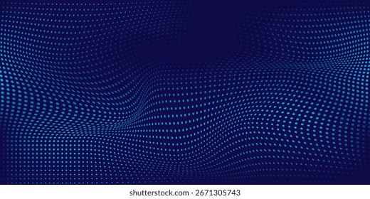 Abstractas línea ondulada dinámica azul textura punteada fondo azul. Espacio en blanco de copia azul oscuro. Malla de puntos.
