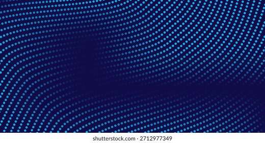 Textura pontilhada de linha ondulada dinâmica azul abstrata, fundo azul escuro com espaço de cópia. Padrão moderno de pontos simples futurista. EPS10