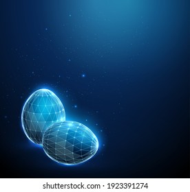 Abstract blue Easter Eggs. Happy Easter card. Low poly style design. Abstract geometric background. Wireframe light connection structure. Modern 3d graphic concept. Isolated vector illustration. 