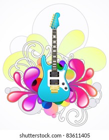 Abstract with blue electric guitar and design elements