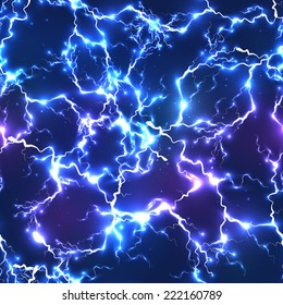 Abstract Blue Electric Lightning Vector Seamless Pattern