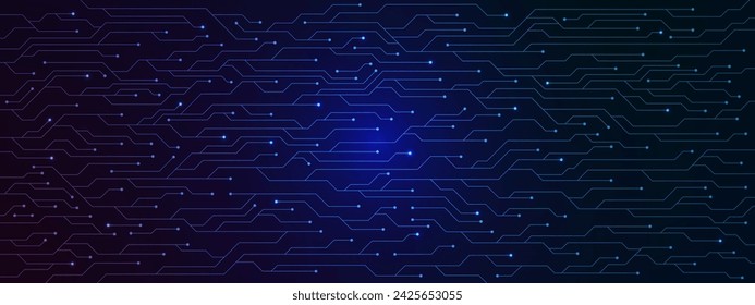 Abstract blue electronic circuit board texture. Scifi PCB trace data transfer and digital technology concept background. Vector illustration.