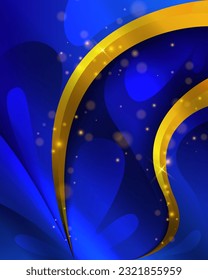 Abstract blue elegant background with gold glow effect lines