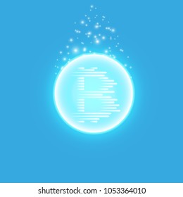 Abstract blue energy ring with bitcoin on a transparent background.