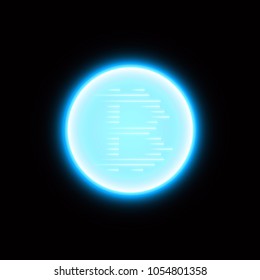 Abstract blue energy ring with bitcoin on a black background.