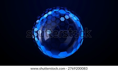 Abstract blue energy shield sphere with hexagon patterns. Futuristic sci-fi technology concept Vector illustration.