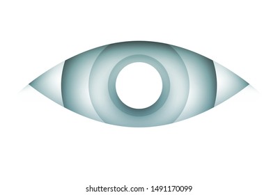 Abstract blue eye symbol in paper cut style isolated on white background. Minimalistic vector concept.