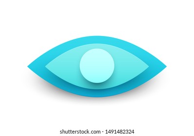 Abstract blue eye symbol in paper cut style isolated on white background. Minimalistic vector concept.