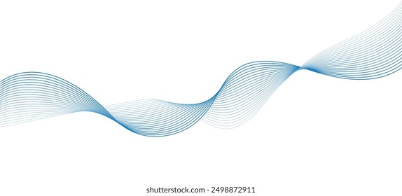 Onda lineal de desvanecimiento azul Abstractas sobre fondo blanco. Concepto de movimiento dinámico futurista. Patrón de líneas onduladas fluidas. Fondo de degradado de Tecnología. Traje para el Sitio web, cubierta, Anuncio, folleto, volante