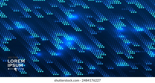 Abstract Blue Falling Pixels. Background in Matrix Style. Falling Particles. Cybernetic Futuristic Background. Cyber Monday Holiday Tech Sale. Blue Pixels. Music Wave. Vector Illustration.