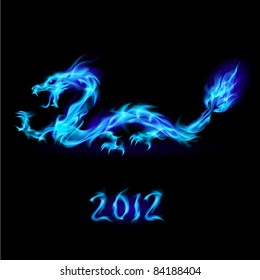 Abstract blue fiery dragon. Illustration on black background for design