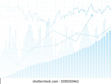 Abstract blue financial chart with up trend line graph and bar chart in stock market on white color background.Vector illustration.