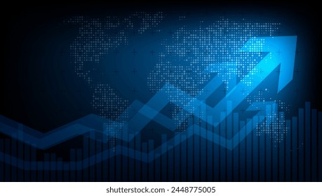 Abstract Blue Financial Chart With World Map On Background. EPS10 Vector