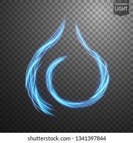 Abstract blue fire line of light with a transparent background, isolated and easy to edit