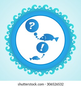 abstract blue fish bubble with place for text business  vector sea with wave frame banner background