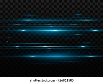 Abstract blue flash and laser beams. Isolated on a transparent black background. Vector illustration