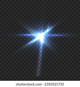 Abstract blue flash of light and laser beams with glitter. Isolated on transparent background. Vector for art and web design.