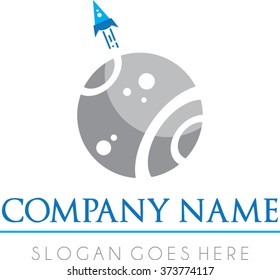 Abstract blue flat astronaut rocket logo vector | Planet space gray flat logo vector 