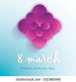 Abstract Blue Floral Greeting card - International Happy Women's Day - 8 March holiday background with paper cut Frame Flowers. Happy Mother's Day. Trendy Design Template. Vector illustration.