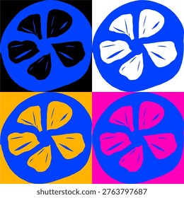Abstract Blue Floral Icon Set with Pop Art Background