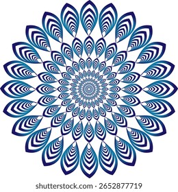 An abstract blue floral pattern with a round ornamental mandala design, perfect for vintage-style wallpaper or decorative elements