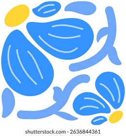 Abstract Blue Floral Petals – Flat Modern Botanical Summer Vector