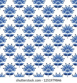 Abstract blue floral retro seamless pattern