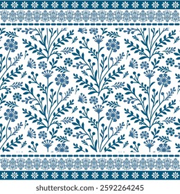 abstract blue floral seamless pattern with classic border design for invitations and backgrounds
