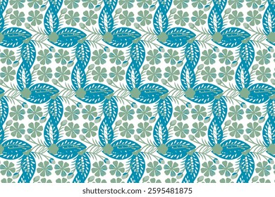 Abstract blue floral seamless pattern set with tree designs for creative projects